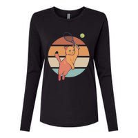 Funny Tennis Racket Cat Playing Tennis Womens Cotton Relaxed Long Sleeve T-Shirt