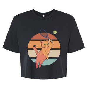 Funny Tennis Racket Cat Playing Tennis Bella+Canvas Jersey Crop Tee