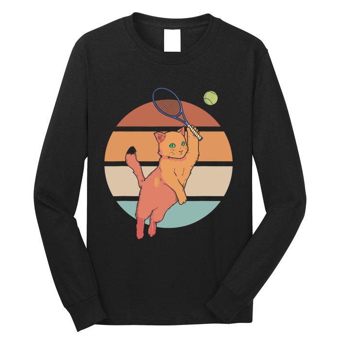 Funny Tennis Racket Cat Playing Tennis Long Sleeve Shirt