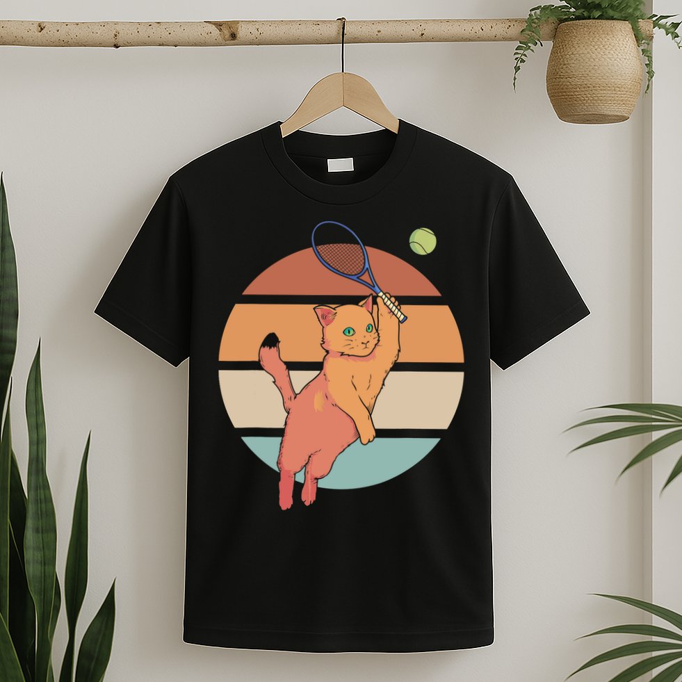 Funny Tennis Racket Cat Playing Tennis T-Shirt