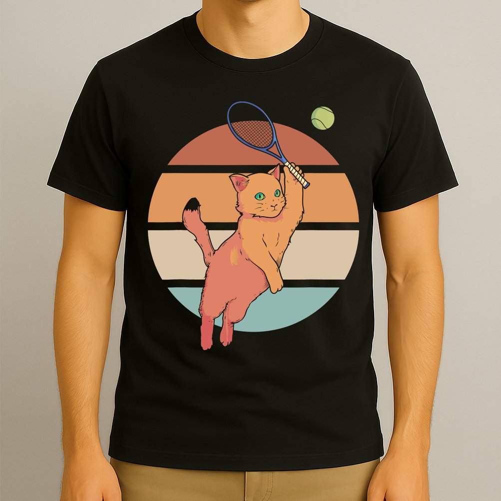 Funny Tennis Racket Cat Playing Tennis T-Shirt