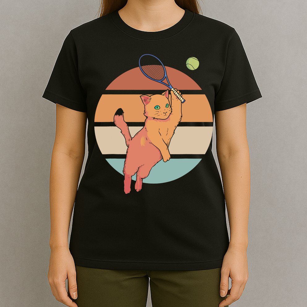 Funny Tennis Racket Cat Playing Tennis T-Shirt