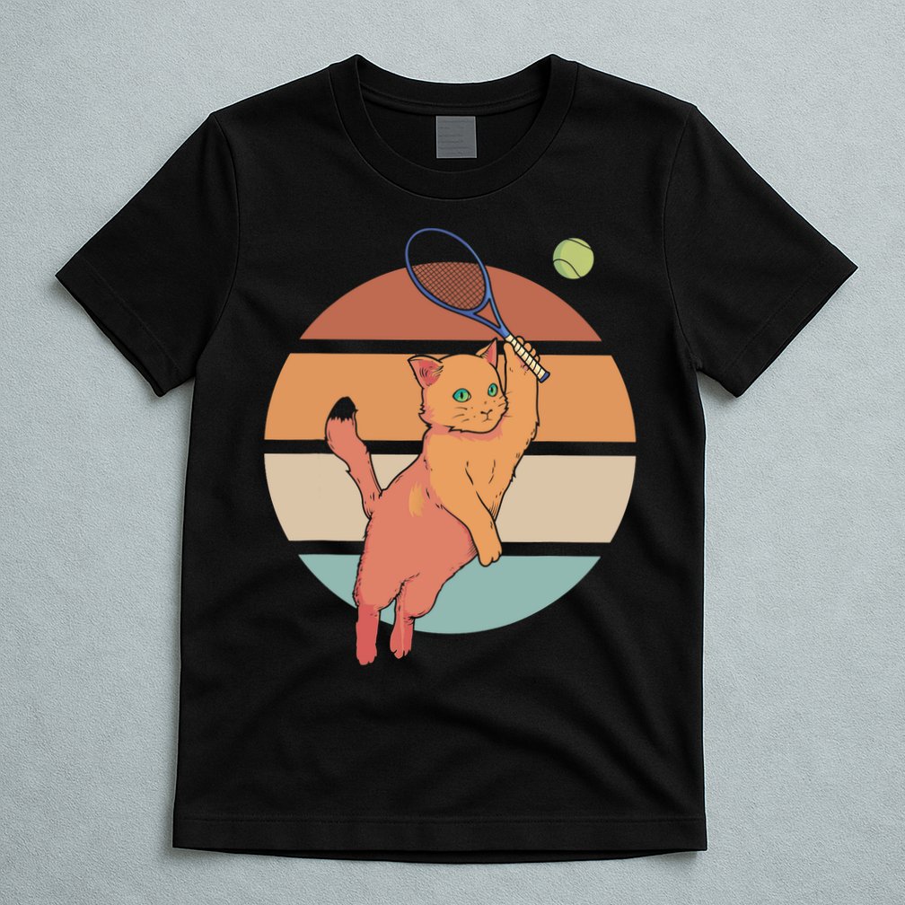 Funny Tennis Racket Cat Playing Tennis T-Shirt