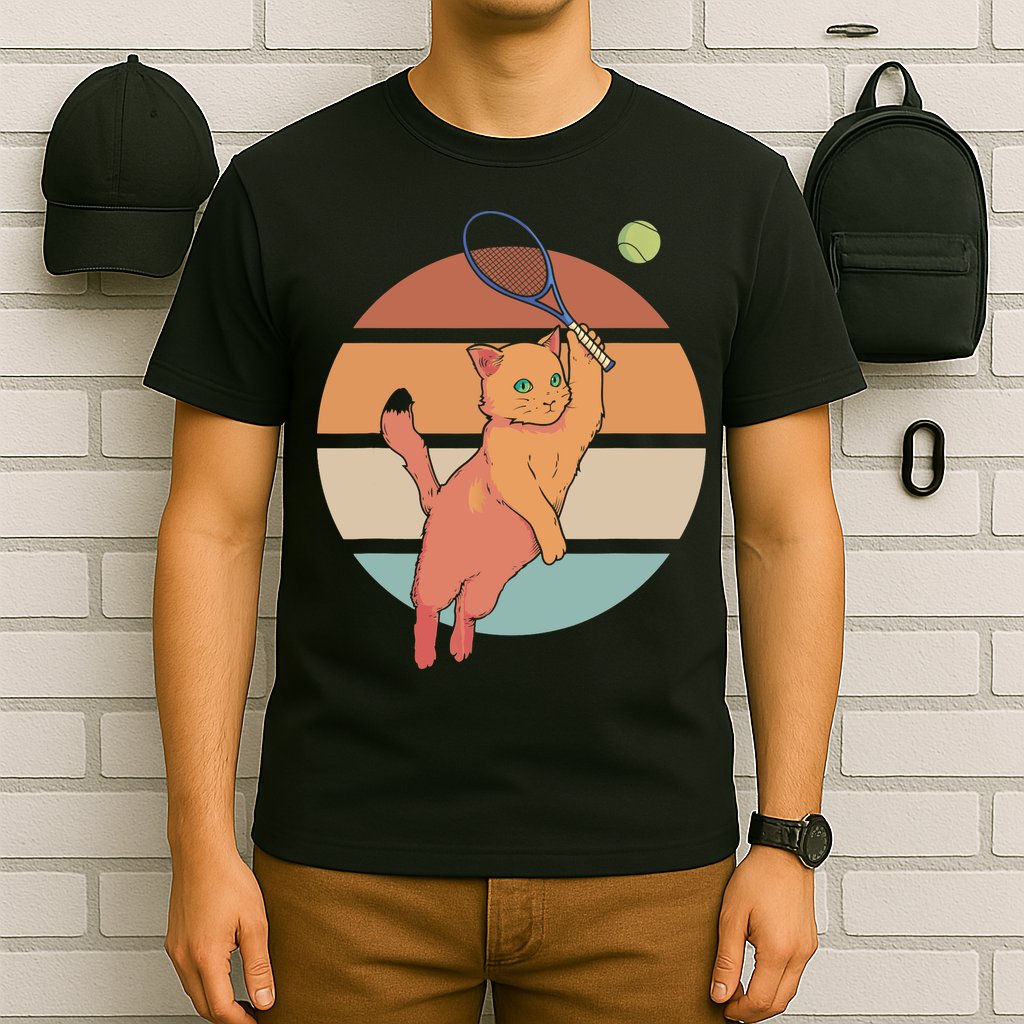 Funny Tennis Racket Cat Playing Tennis T-Shirt