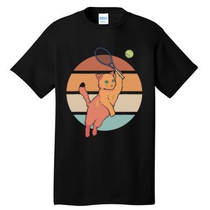 Funny Tennis Racket Cat Playing Tennis Tall T-Shirt