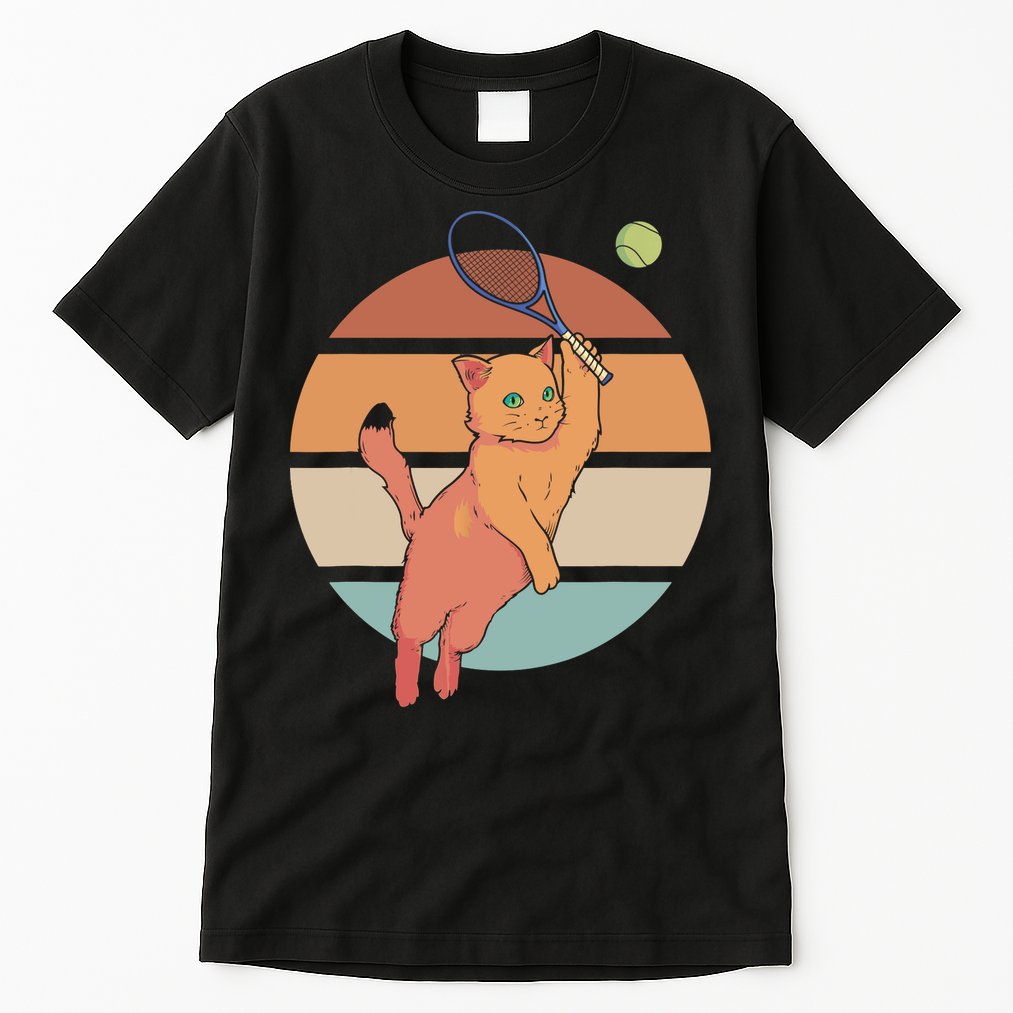 Funny Tennis Racket Cat Playing Tennis Tall T-Shirt