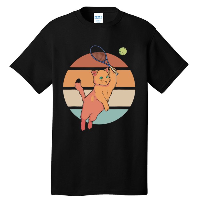 Funny Tennis Racket Cat Playing Tennis Tall T-Shirt