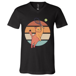 Funny Tennis Racket Cat Playing Tennis V-Neck T-Shirt