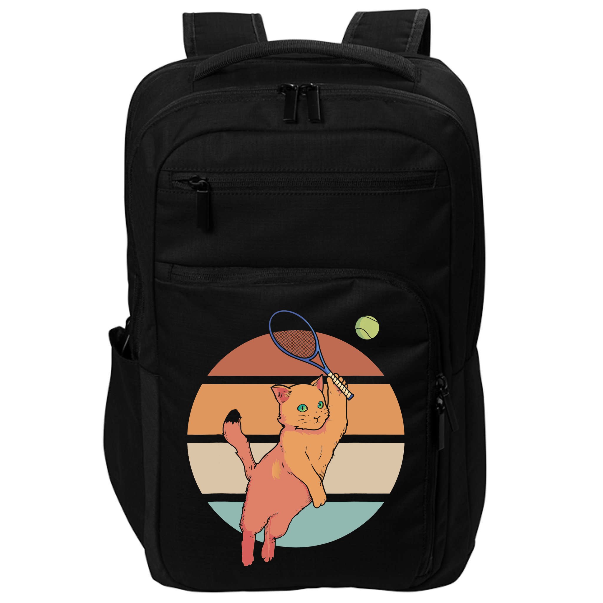 Funny Tennis Racket Cat Playing Tennis Impact Tech Backpack