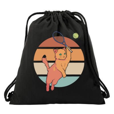 Funny Tennis Racket Cat Playing Tennis Drawstring Bag