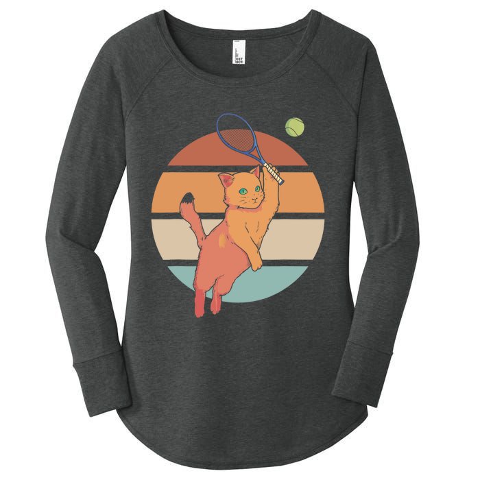 Funny Tennis Racket Cat Playing Tennis Women's Perfect Tri Tunic Long Sleeve Shirt