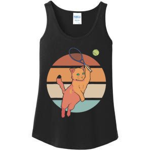 Funny Tennis Racket Cat Playing Tennis Ladies Essential Tank