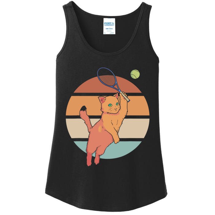 Funny Tennis Racket Cat Playing Tennis Ladies Essential Tank