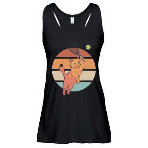 Funny Tennis Racket Cat Playing Tennis Ladies Essential Flowy Tank