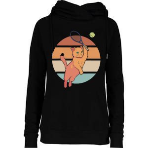 Funny Tennis Racket Cat Playing Tennis Womens Funnel Neck Pullover Hood