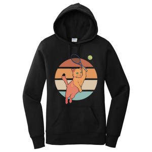 Funny Tennis Racket Cat Playing Tennis Women's Pullover Hoodie