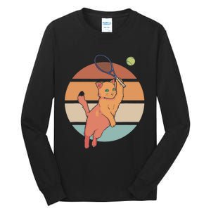 Funny Tennis Racket Cat Playing Tennis Tall Long Sleeve T-Shirt