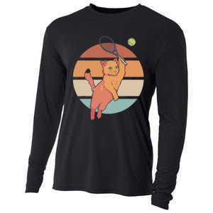 Funny Tennis Racket Cat Playing Tennis Cooling Performance Long Sleeve Crew