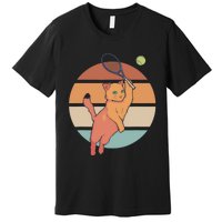 Funny Tennis Racket Cat Playing Tennis Premium T-Shirt