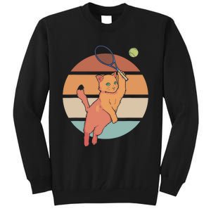 Funny Tennis Racket Cat Playing Tennis Tall Sweatshirt