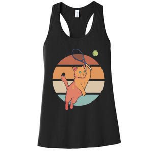 Funny Tennis Racket Cat Playing Tennis Women's Racerback Tank