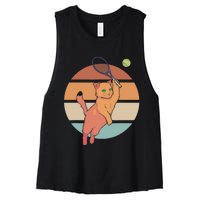 Funny Tennis Racket Cat Playing Tennis Women's Racerback Cropped Tank