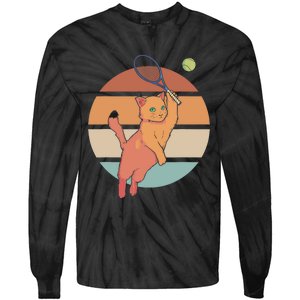 Funny Tennis Racket Cat Playing Tennis Tie-Dye Long Sleeve Shirt