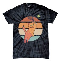 Funny Tennis Racket Cat Playing Tennis Tie-Dye T-Shirt