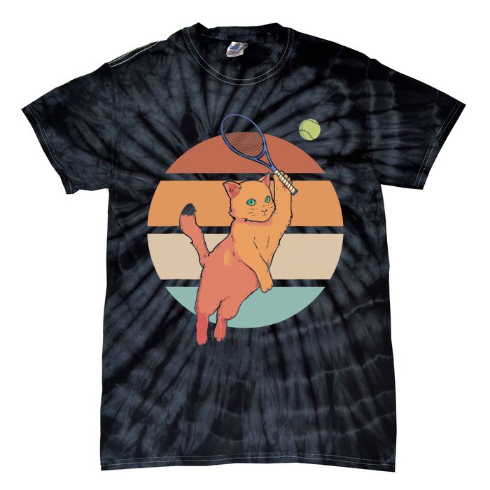 Funny Tennis Racket Cat Playing Tennis Tie-Dye T-Shirt