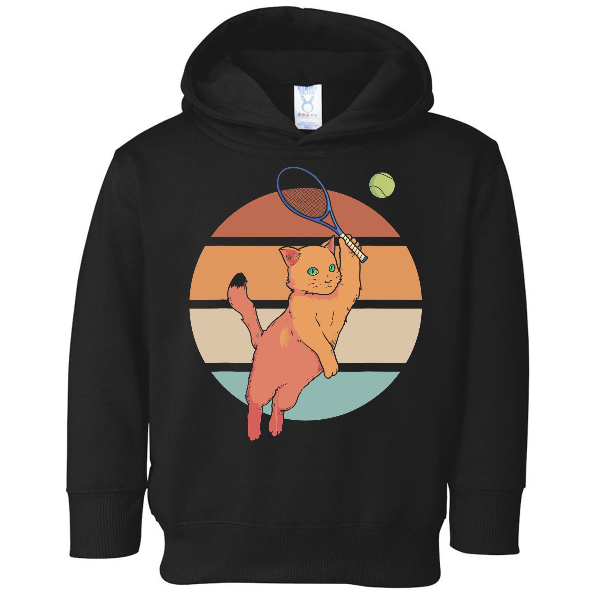 Funny Tennis Racket Cat Playing Tennis Toddler Hoodie