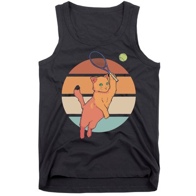Funny Tennis Racket Cat Playing Tennis Tank Top