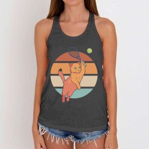 Funny Tennis Racket Cat Playing Tennis Women's Knotted Racerback Tank