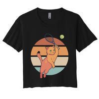 Funny Tennis Racket Cat Playing Tennis Women's Crop Top Tee