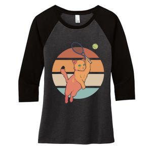 Funny Tennis Racket Cat Playing Tennis Women's Tri-Blend 3/4-Sleeve Raglan Shirt