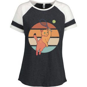 Funny Tennis Racket Cat Playing Tennis Enza Ladies Jersey Colorblock Tee