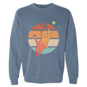 Funny Tennis Racket Cat Playing Tennis Garment-Dyed Sweatshirt