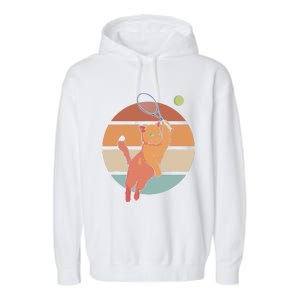 Funny Tennis Racket Cat Playing Tennis Garment-Dyed Fleece Hoodie