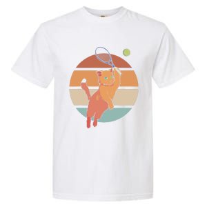 Funny Tennis Racket Cat Playing Tennis Garment-Dyed Heavyweight T-Shirt