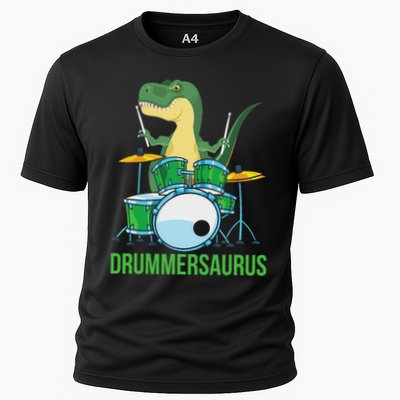 Funny T Rex Percussion Drummersaurus Drummer Boys Gift Drums Cooling Performance Crew T-Shirt