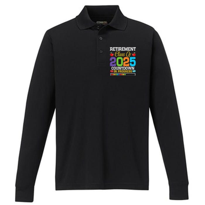 Funny Teacher Retirement Class Of 2025 Countdown In Progress Gift Performance Long Sleeve Polo