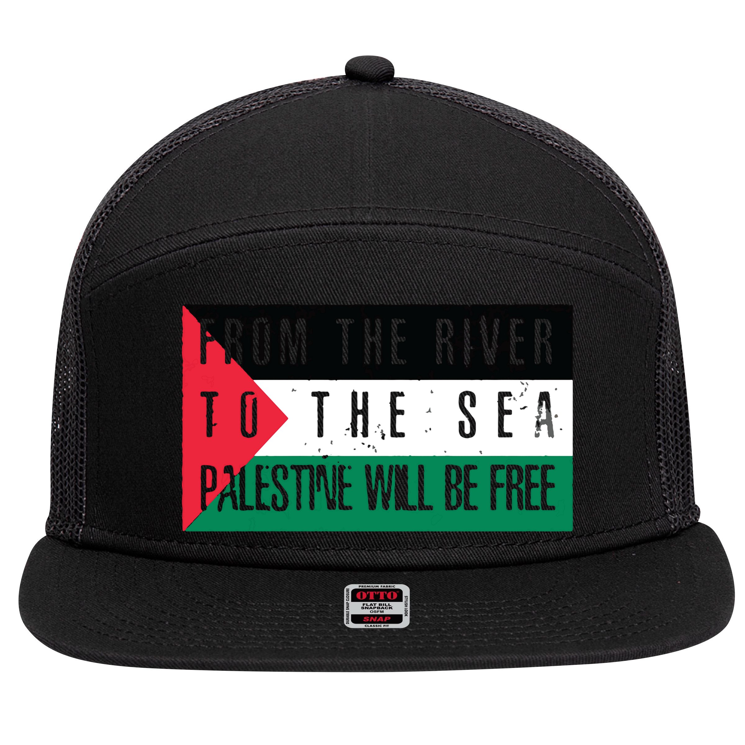 From The River To The Sea Palestine Will Be Free 7 Panel Mesh Trucker Snapback Hat
