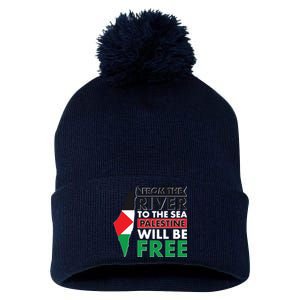 From The River To The Sea Palestine Will Be Free Pom Pom 12in Knit Beanie