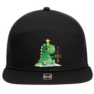 Funny Tree Rex Christmas Tree Lights Dinosaur T Rex 7 Panel Mesh Trucker Snapback Hat