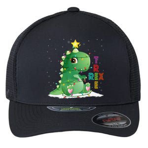 Funny Tree Rex Christmas Tree Lights Dinosaur T Rex Flexfit Unipanel Trucker Cap