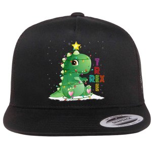 Funny Tree Rex Christmas Tree Lights Dinosaur T Rex Flat Bill Trucker Hat