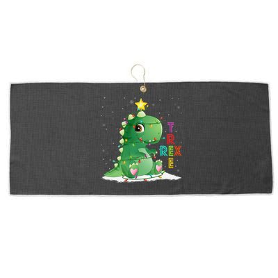 Funny Tree Rex Christmas Tree Lights Dinosaur T Rex Large Microfiber Waffle Golf Towel