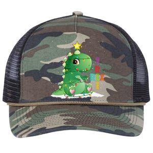 Funny Tree Rex Christmas Tree Lights Dinosaur T Rex Retro Rope Trucker Hat Cap