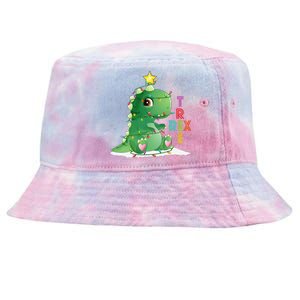 Funny Tree Rex Christmas Tree Lights Dinosaur T Rex Tie-Dyed Bucket Hat