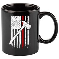 Firefighter Thin Red Line American Flag Gift 11oz C Handle Ceramic Mug