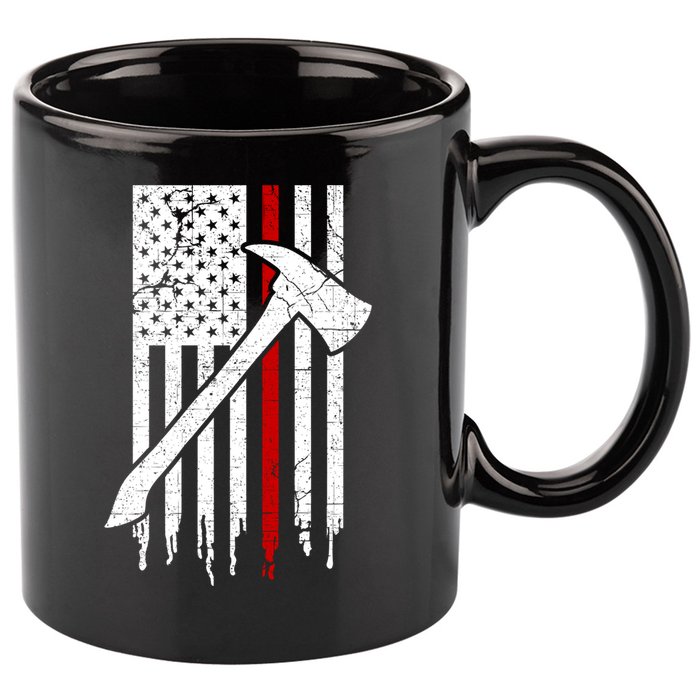 Firefighter Thin Red Line American Flag Gift 11oz C Handle Ceramic Mug